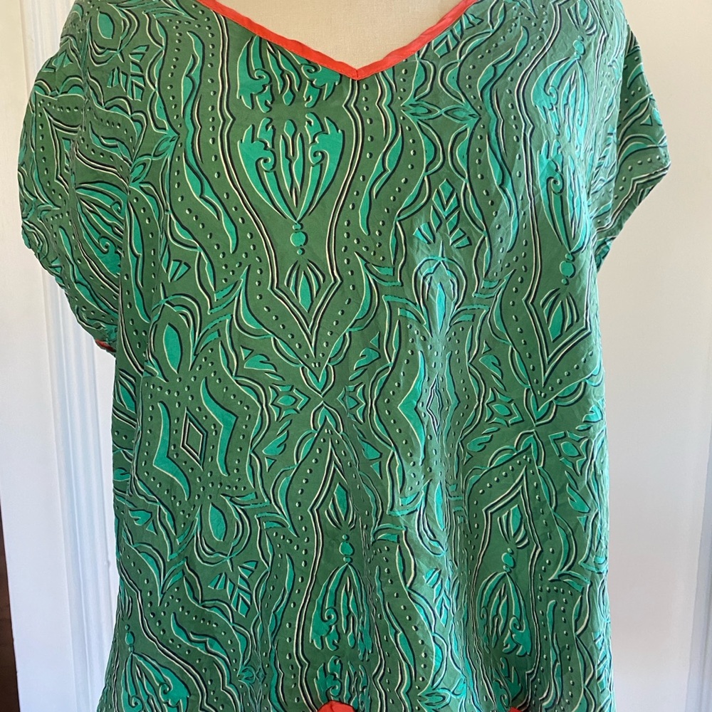 Sundance 100% Silk Green and Orange Blouse Medium